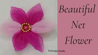 Diy:Net fabric Flower Making | How To Make Net Flower in Just  3 Minutes| Net Fabric  Flowers