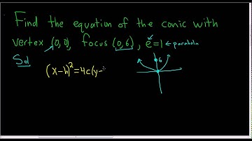 Find the Equation of the Conic with Eccentricity = 1 Focus (0, 6) and Vertex (0,0)