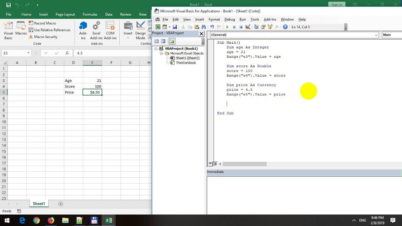 Assign Cell Value from Variable in Excel VBA YouTube