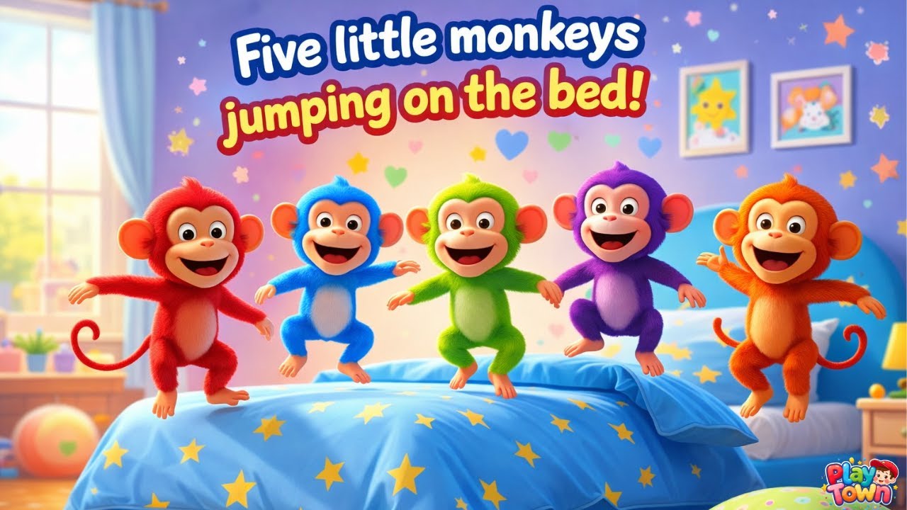 Five Little Monkeys Jumping on the Bed - Fun Nursery Rhyme for Kids with Counting