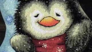 Needlepoint Hugging Penguins Christmas Stocking at abullrun.com