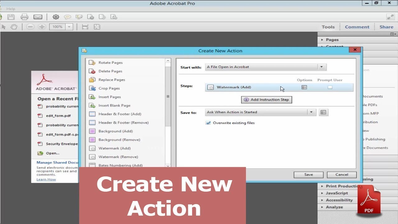 How To Create New Action In Pdf By Using Adobe Acrobat Pro Youtube