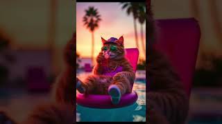 Coolest Cat Pool Party Ever 😎🌴 Vacation Mode ON... #shorts #trendingshorts #youtubeshorts #catshorts