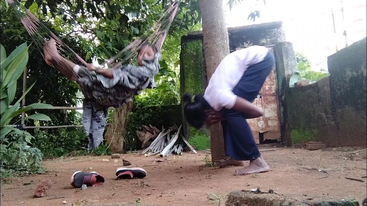 आज मुर्गा बनकर पेड के चक्कर लगाए.murga asan yoga 