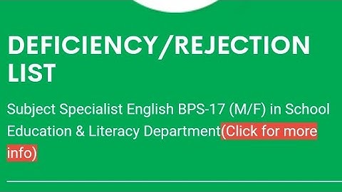 SPSC Announced Deficiency/Rejected list of Subject Specialist English BPS-17 M/F#spsc
