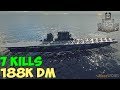 World of WarShips | Lexington | 7 KILLS | 188K Damage -  Replay Gameplay 4K 60 fps