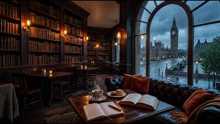 Rainy Night at London Library 📚 Smooth Jazz Mellow & Warm Ambience for Work, Relaxation