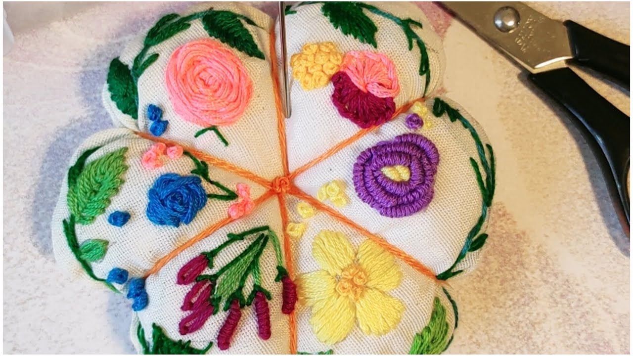 How to Make an Embroidered Pin Cushion | Hand Embroidery Step by Step for beginners
