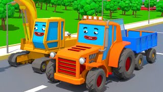 Camión de remolque y el Tractor juegan fútbol en la vía - Cars Town - Dibujos animados para niños