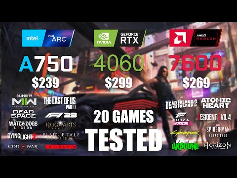 ARC A750 8GB vs RTX 4060 8GB vs RX 7600 8GB | R9 - 7950X3D | 1080p - 20 Games Tested