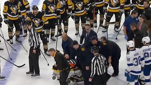 NHL Referee Steve Kozari, Stretchered Off