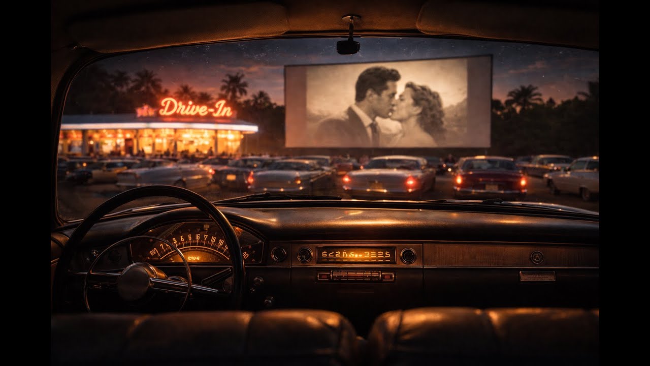 1950s Drive In Night – Nostalgic Instrumental Vinyl Music No Vocals | 60 Minutes