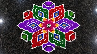 11*6 Dots middle dots rangoli🌹flower rangoli designs🌹new beautiful rangoli design 🌹Latest Muggulu