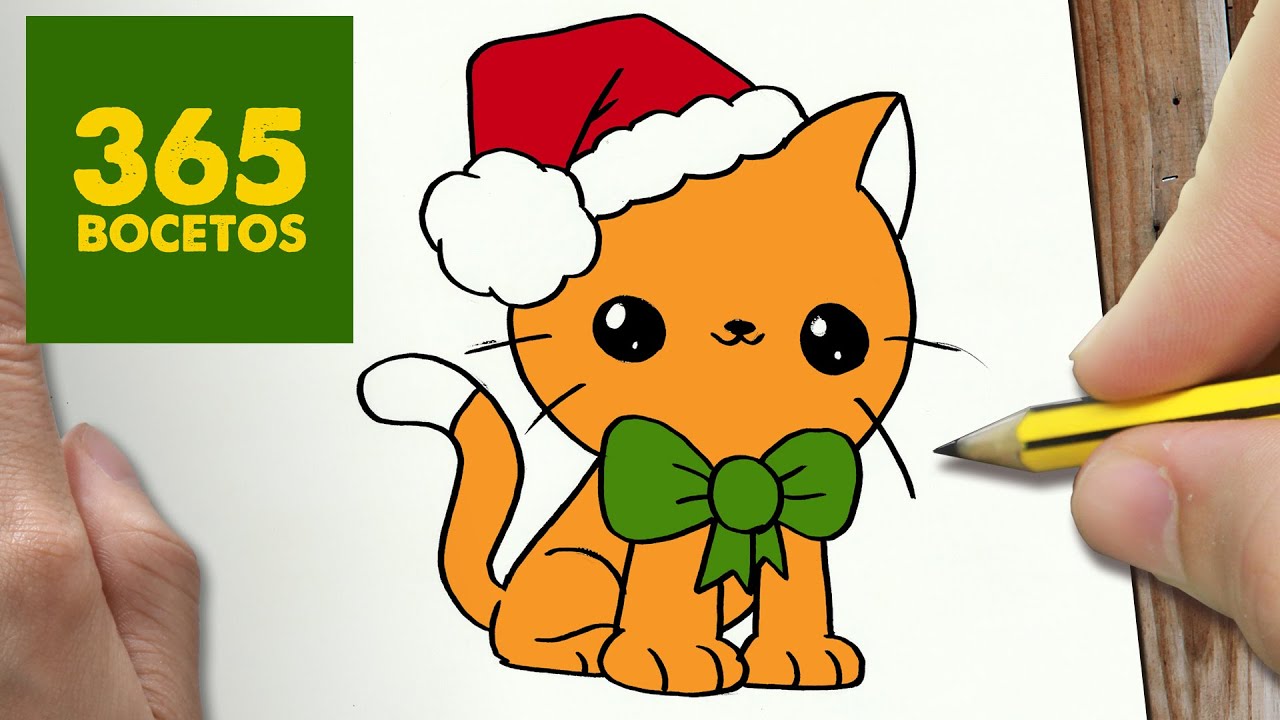 COMO DIBUJAR UN GATO PARA NAVIDAD PASO A PASO: Dibujos kawaii navideños -  How to draw a Cat - thptnganamst.edu.vn