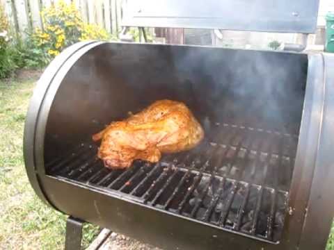 Cooking a rabbit on a charcoal barbecue