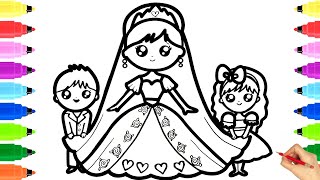Cómo dibujar una novia y niños para niños/How to draw a bride and children for children