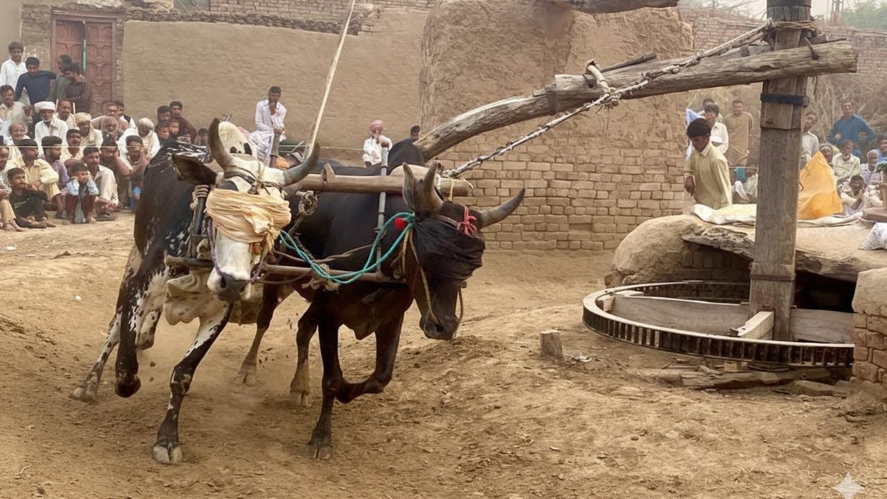 Old Floor Mill Operated With Bulls Power | Ancient Flour Grinding System 