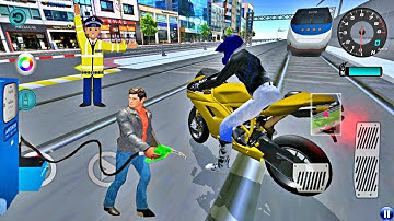 Motorcycle vs Bullet Train Railway Station In 3D Driving Class - Android IOS Gameplay