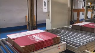 Shinko Super Alpha Flexo folder gluer, producing solid printing job, and covered with varnish oil.