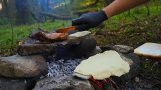Cooking steak on stone in Hyrcanian forests 25-50 million years old forests! bushcraft kitchen