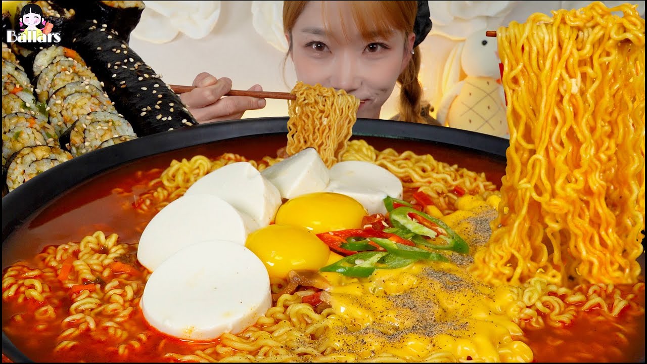 Mukbang:) Spicy Tofu Ramen & Gimbap(Rumi gimbap) & kimchi Mukbang ☆ Big Bites :: ASMR :: Eatingshow☆