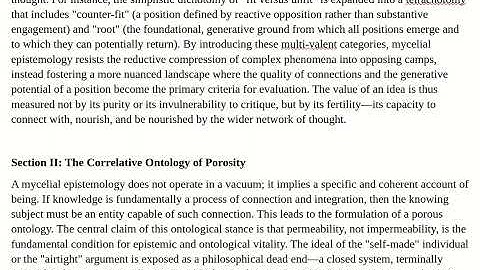 The Mycelial Mechanism: Towards a Non Zero Sum Epistemology and a Porous Ontology