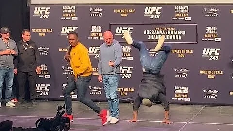 Israel Adesanya and Yoel Romero dance off with Yoel doing splits!