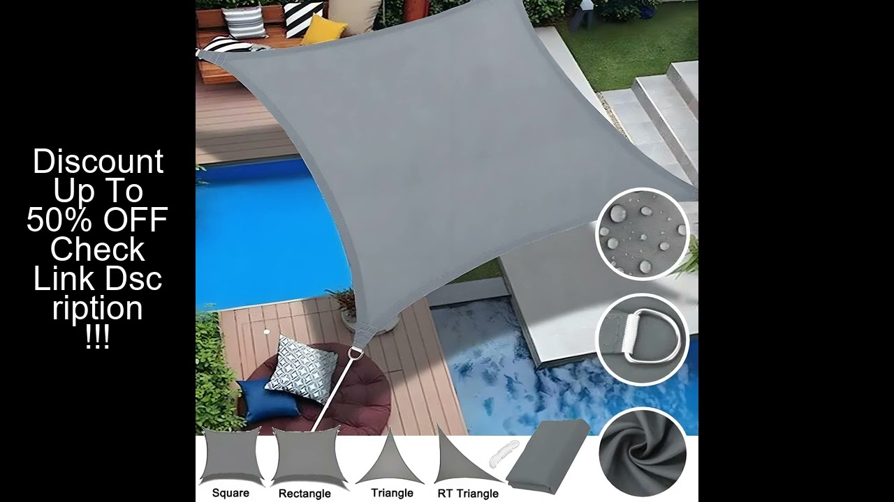 Grey Sun Shade Sail Waterproof Garden Sunscreen Awning Canopy with Free Ropes 95%UV Block Shade Sail