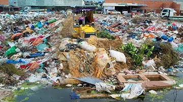 Amazing New Actions!! Delete Garbage Dump Huge Size By Skill Dozer Clear, Pushing Trash Into​ Water
