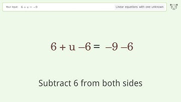 Solve 6+u=-9: Linear Equation Video Solution | Tiger Algebra