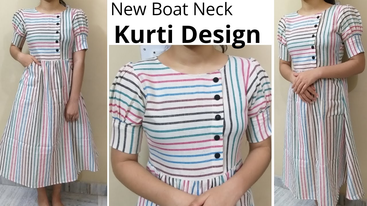 STYLISH AND TRENDY COTTON TUNIC KURTI DESIGN WITH BOAT NECK / EASY CUTTING  AND STITCHING - YouTube
