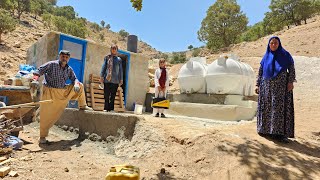 🛠️ A busy day for nomads: crafting a water pond with plaster and cement alongside their family 💧🏡