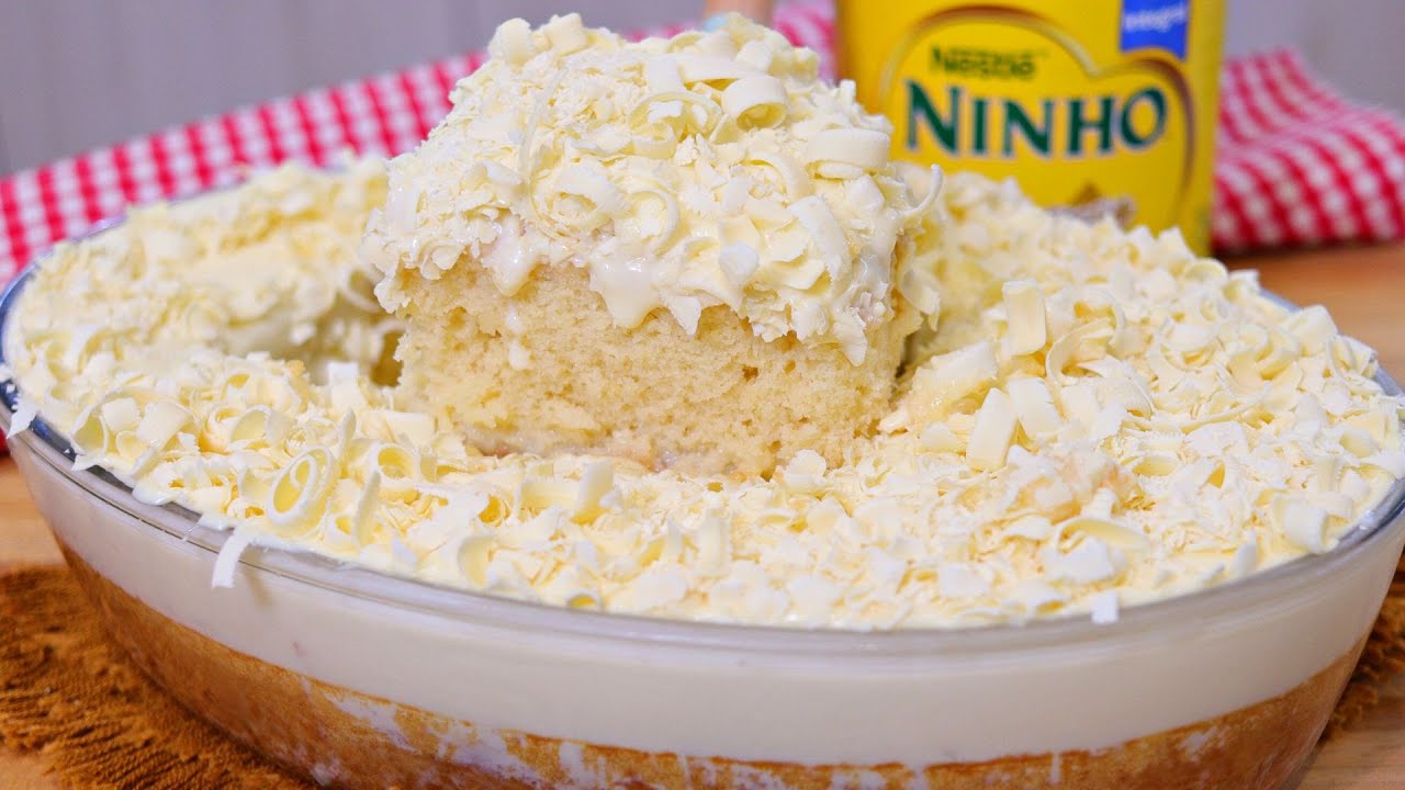 SUCULENTO E MOLHADINHO! BOLO DE LEITE NINHO SUPER FÁCIL NA TRAVESSA