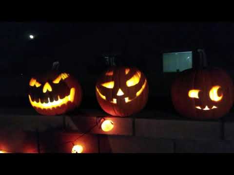 Epson LightScene in action on three pumpkins for Halloween using AtmosFX video
