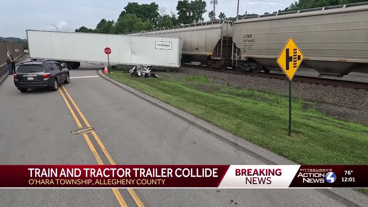 Person taken to hospital after train collides with tractor trailer ...