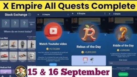 15 September All Quests Code X Empire | Riddle Of The Day | Rebus Of the day | YouTube Video Code