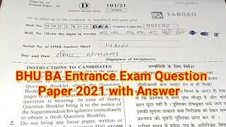 BHU BA Entrance Exam Question Paper