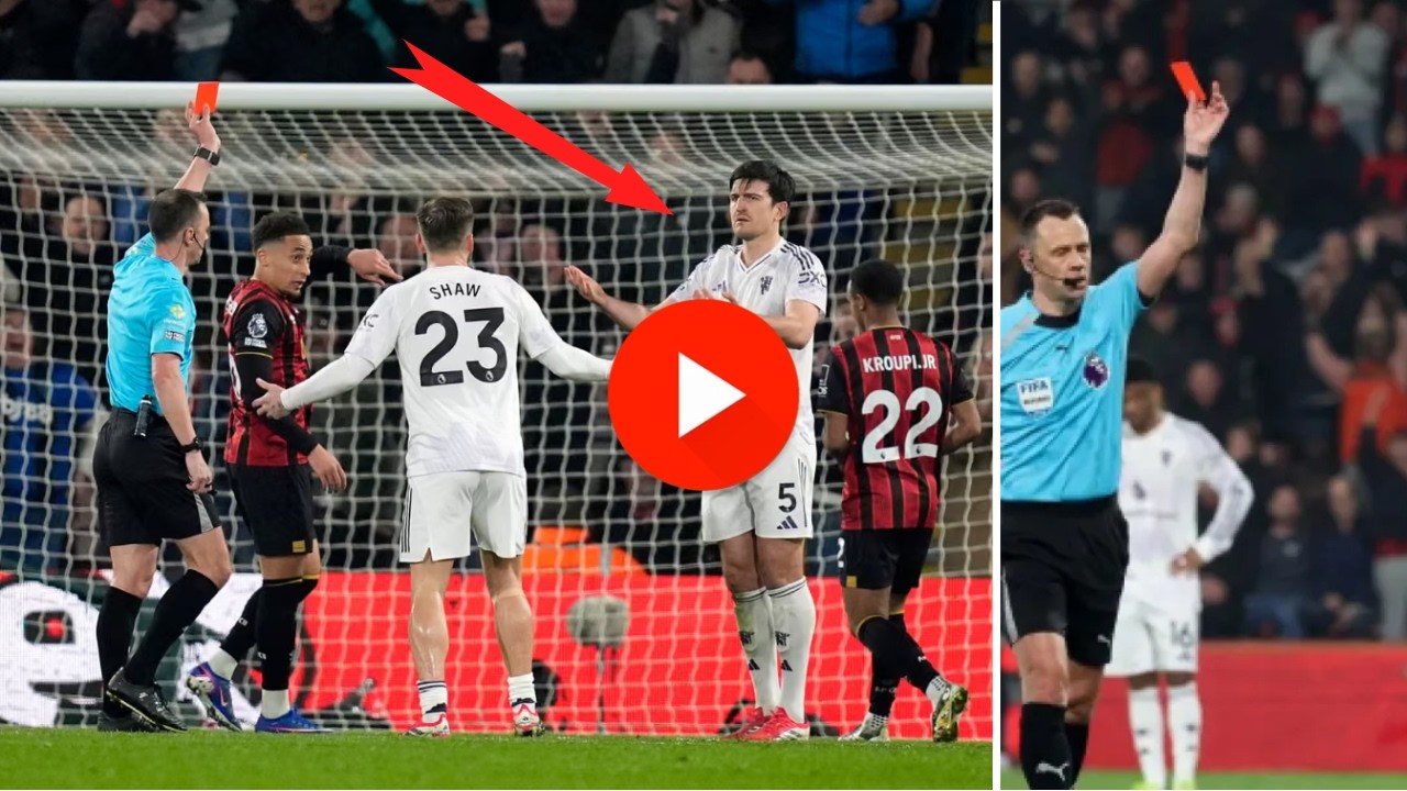 Harry Maguire Red Card and Sent off | Manchester United vs Bournemouth | Amad Diallo