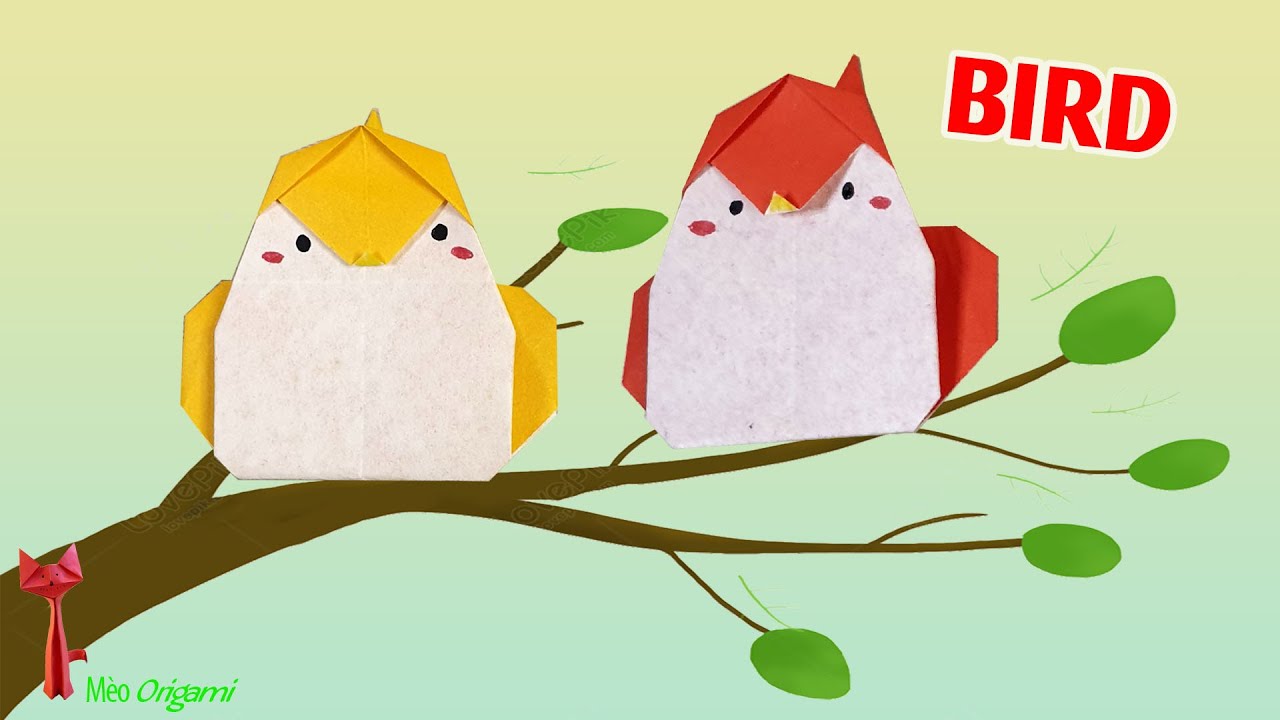 Gấp chú chim cute béo mập - Origami cute bird (Mèo Origami)