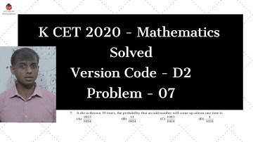 KCET 2020 maths answer key || Full solution | Problem 7 - Version Code D2