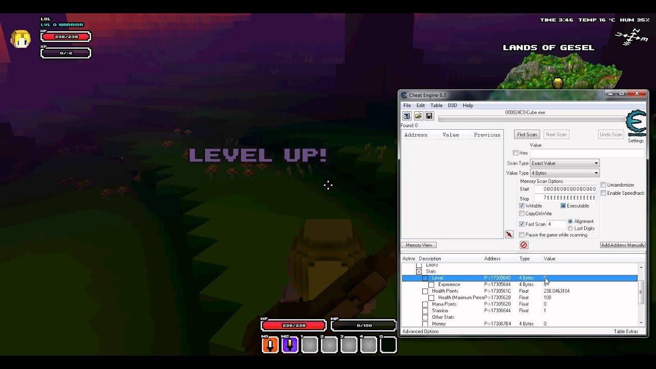 Cube World Use Cheat Engine To Hack Your Exp Level - roblox cheat engine lua table scripts
