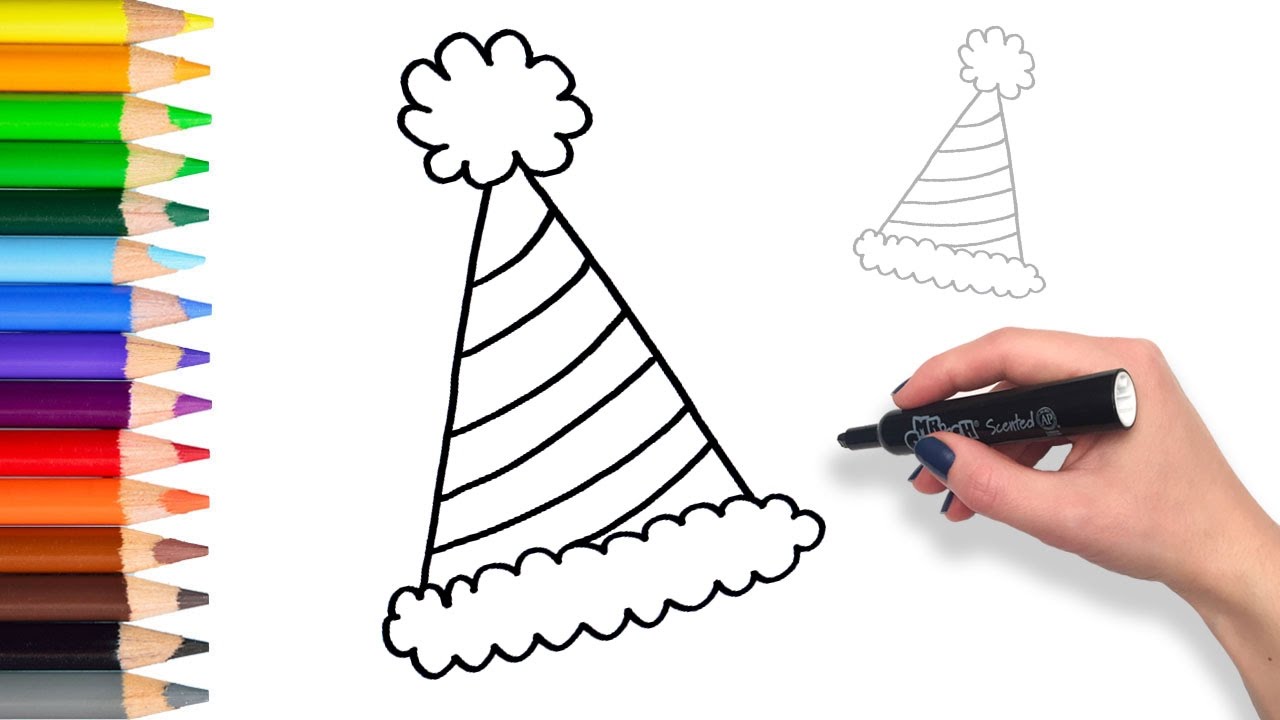 Learn How to draw  Party  Birthday  Hat Teach Drawing  for 