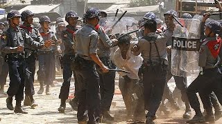 Student protesters clash with riot police in Myanmar