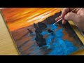How to Draw a Sunset Seascape / Acrylic Painting for Beginners