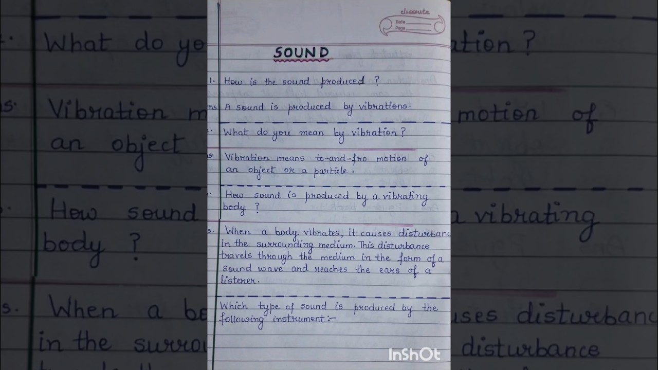 Chapter Sound || Physics Class 7 || Handwritten notes ||