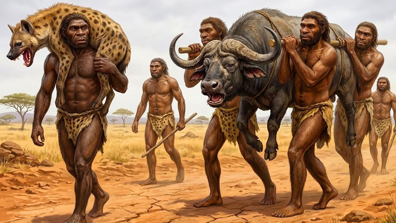 Life Million of Years Ago | Ancient Humans (Homo Habilis) VS Giant Buffalo & Hyenas Ancestors