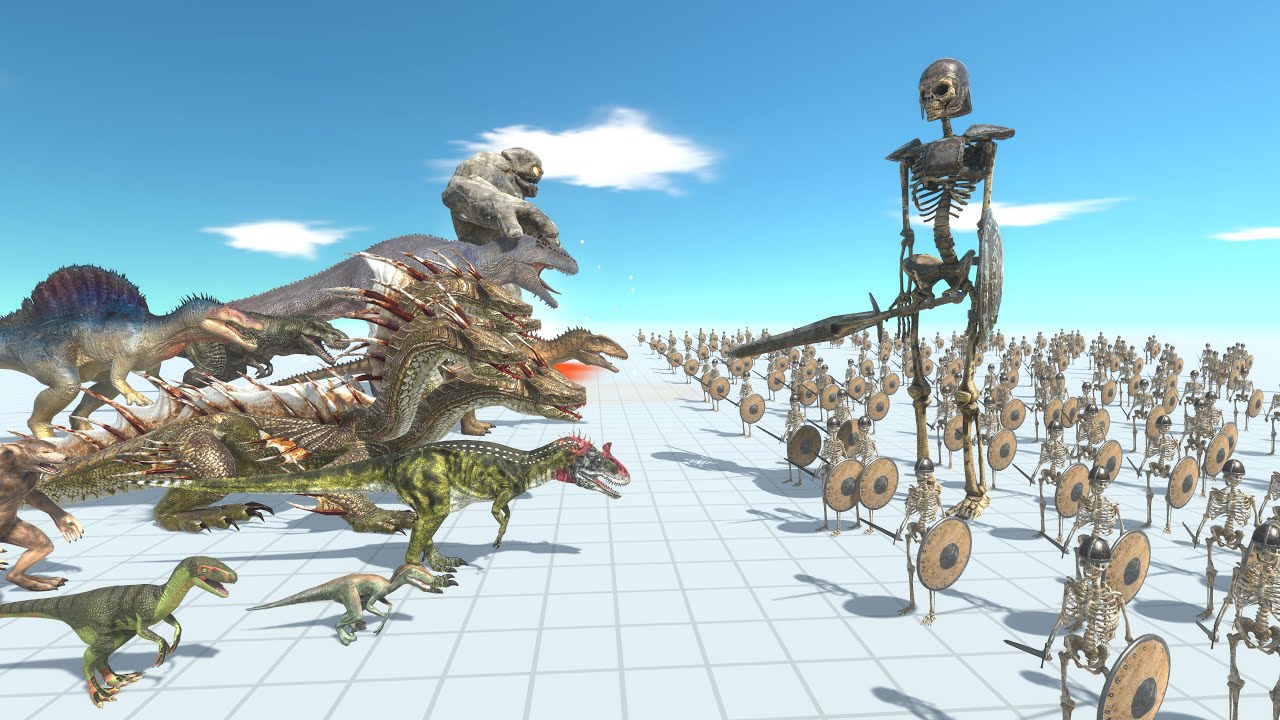 Carnivorous Dinosaurs vs 250 Giant Skeleton Warriors — Fantasy Battle Simulation