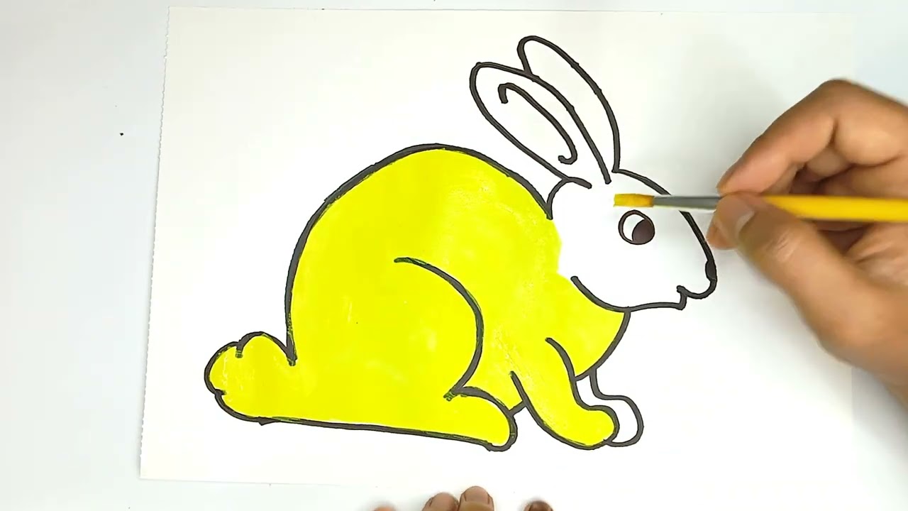 Yellow Rabbit Drawing, Painting and Coloring for Kids, Toddlers | How to Draw, Paint Animals