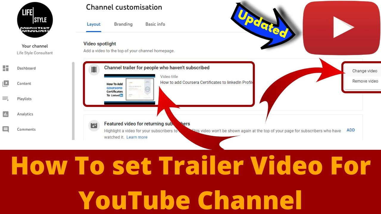 How to add or change trailer on YouTube Channel | How to add channel trailer on YouTube Home | 2022