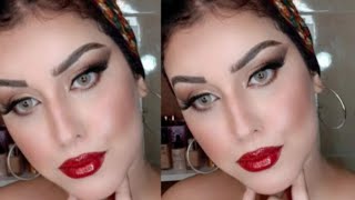 مكياج تتوريال أنيق بروج أحمر براق??Makeup tutorial classe???